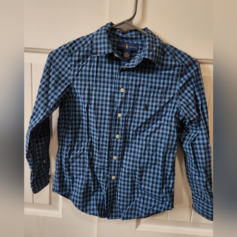 Ralph Lauren Blue and black boys' button-up shirt. Size S (8)